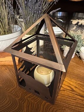 🫎 moose 🐻 bear & 🌲 tree Rustic Brown Metal Lantern Candle Holder